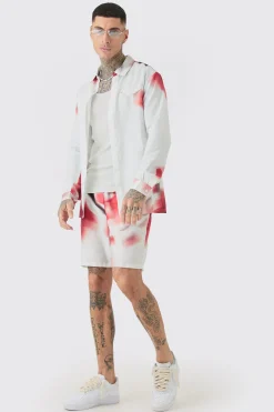 boohooMAN Tall Linen Look Pocket Detail Abstract Shirt & Short Set | UK| Sets & Co-Ords