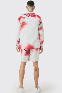 boohooMAN Tall Linen Look Pocket Detail Abstract Shirt & Short Set | UK| Sets & Co-Ords