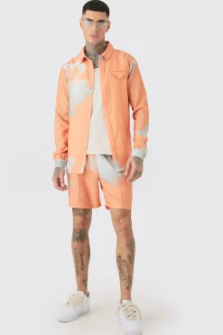 boohooMAN Tall Linen Look Pocket Detail Abstract Shirt & Short Set | UK| Sets & Co-Ords