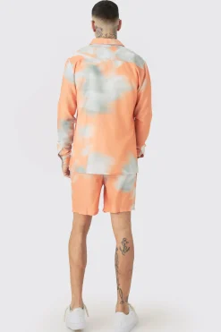 boohooMAN Tall Linen Look Pocket Detail Abstract Shirt & Short Set | UK| Sets & Co-Ords