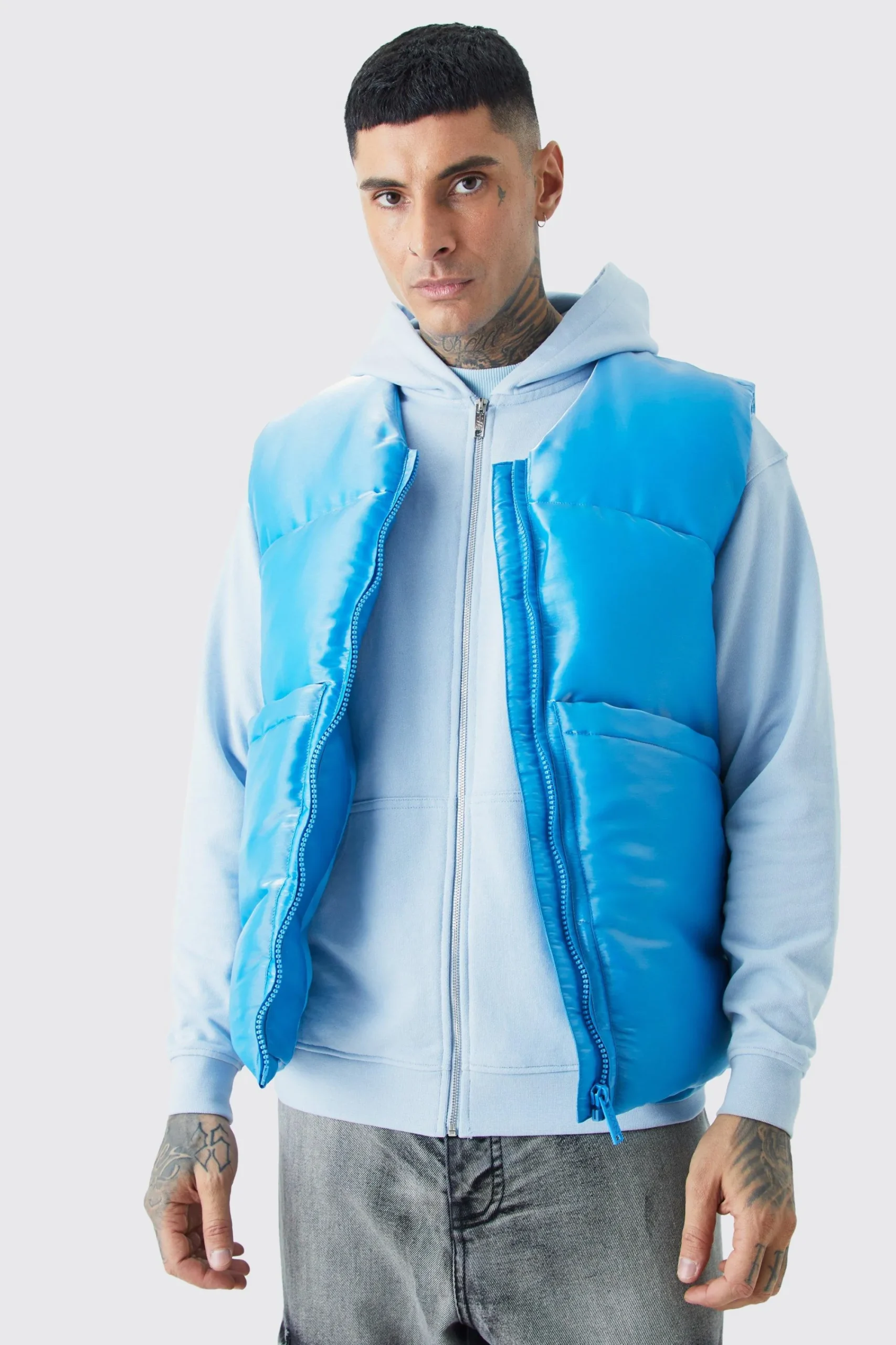 boohooMAN Tall Liquid Metallic Nylon Padded Gilet | UK| Coats & Jackets