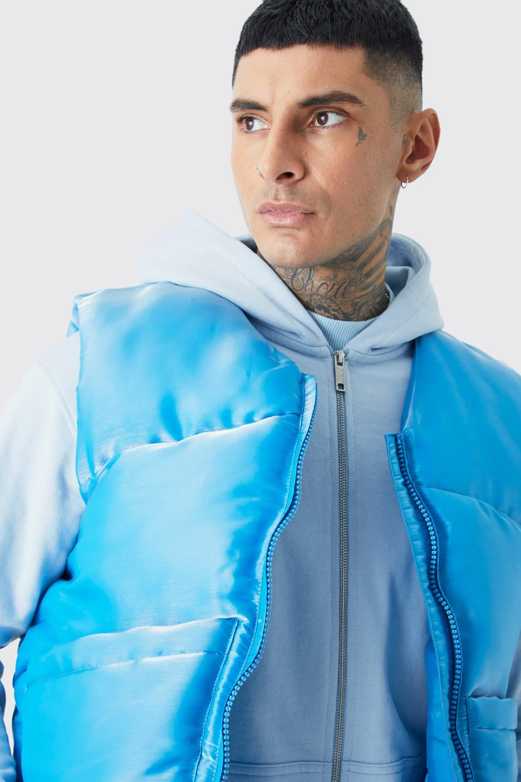 boohooMAN Tall Liquid Metallic Nylon Padded Gilet | UK| Coats & Jackets