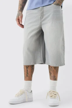 boohooMAN Tall Long Line Denim Jorts In Wash | UK| Shorts