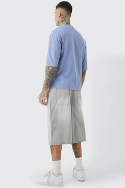 boohooMAN Tall Long Line Denim Jorts In Wash | UK| Shorts