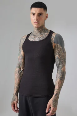 Tall Man Active Gym Muscle Fit Ribbed Vest | UK^boohooMAN