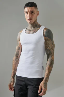Tall Man Active Gym Muscle Fit Ribbed Vest | UK^boohooMAN Online
