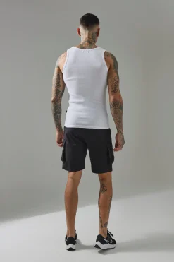 Tall Man Active Gym Muscle Fit Ribbed Vest | UK^boohooMAN Online
