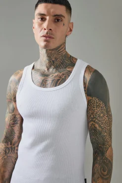 Tall Man Active Gym Muscle Fit Ribbed Vest | UK^boohooMAN Online
