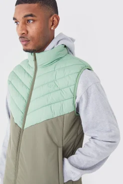 boohooMAN Tall Man Colour Block Quilted Funnel Neck Gilet | UK| Coats & Jackets