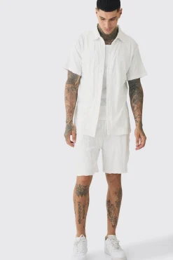 boohooMAN Tall Man Embossed Towelling Shirt & Short Set | UK| Tracksuits
