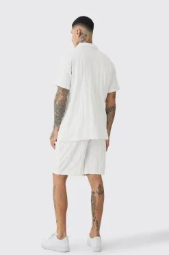 boohooMAN Tall Man Embossed Towelling Shirt & Short Set | UK| Tracksuits