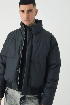 boohooMAN Tall Matte PU Funnel Neck Puffer In | UK| Coats & Jackets