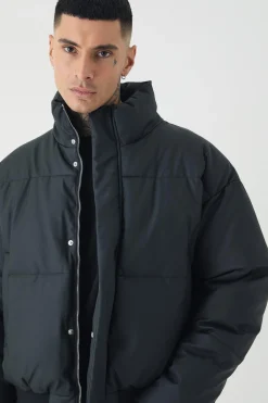 boohooMAN Tall Matte PU Funnel Neck Puffer In | UK| Coats & Jackets