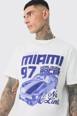 Tall Miami Moto Print T-shirt | UK^boohooMAN Clearance