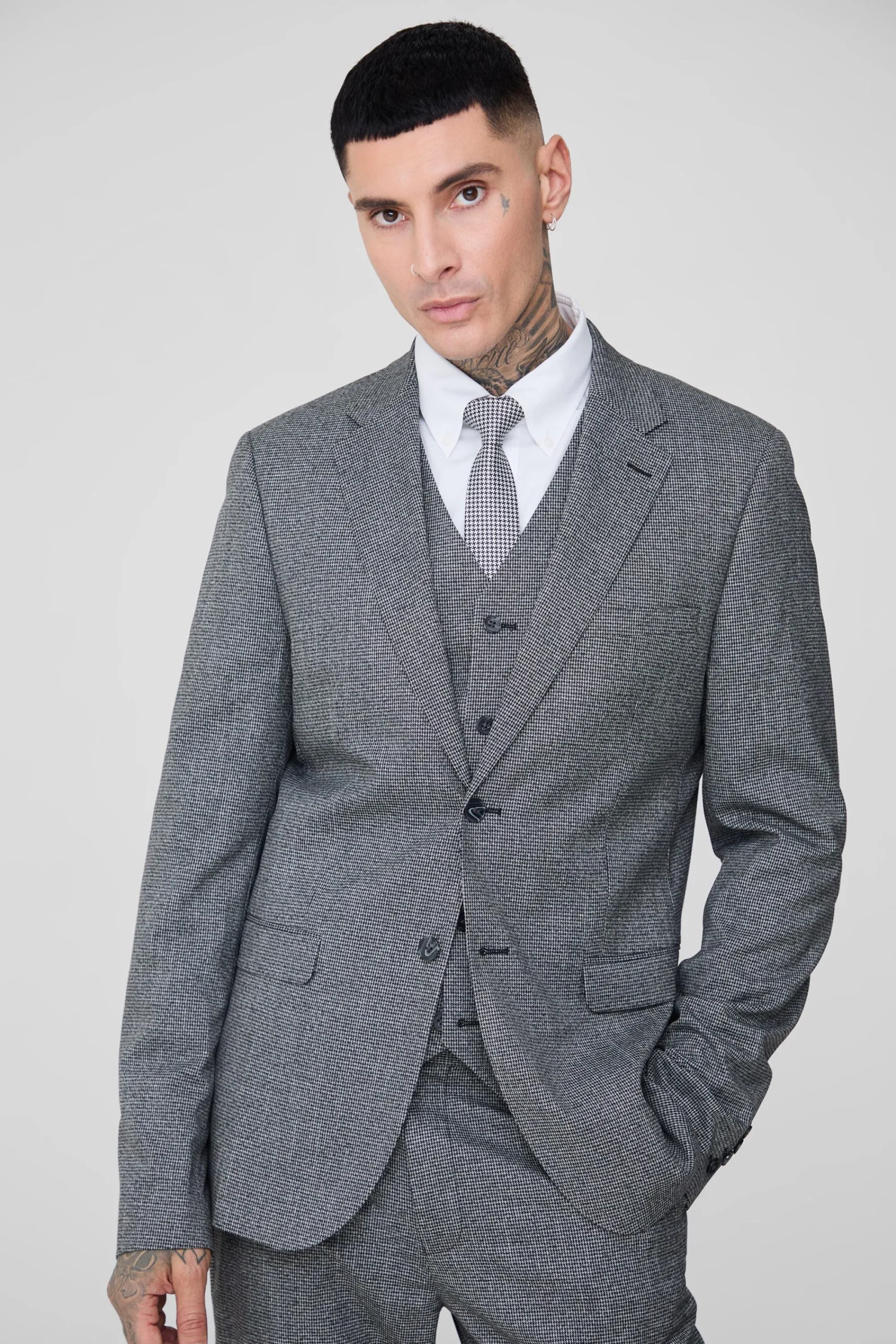 boohooMAN Tall Mini Dogtooth Slim Fit Suit | UK| Sets & Co-Ords
