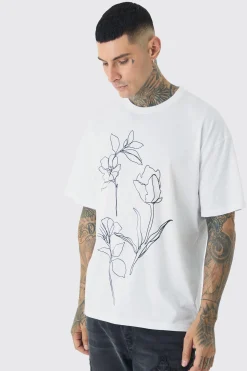 Tall Mono Abstract Floral Printed T-shirt In | UK^boohooMAN