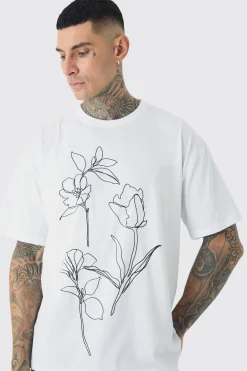 Tall Mono Abstract Floral Printed T-shirt In | UK^boohooMAN