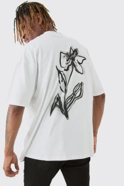 Tall Mono Floral Back Print T-shirt In | UK^boohooMAN Clearance