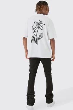 Tall Mono Floral Back Print T-shirt In | UK^boohooMAN Clearance