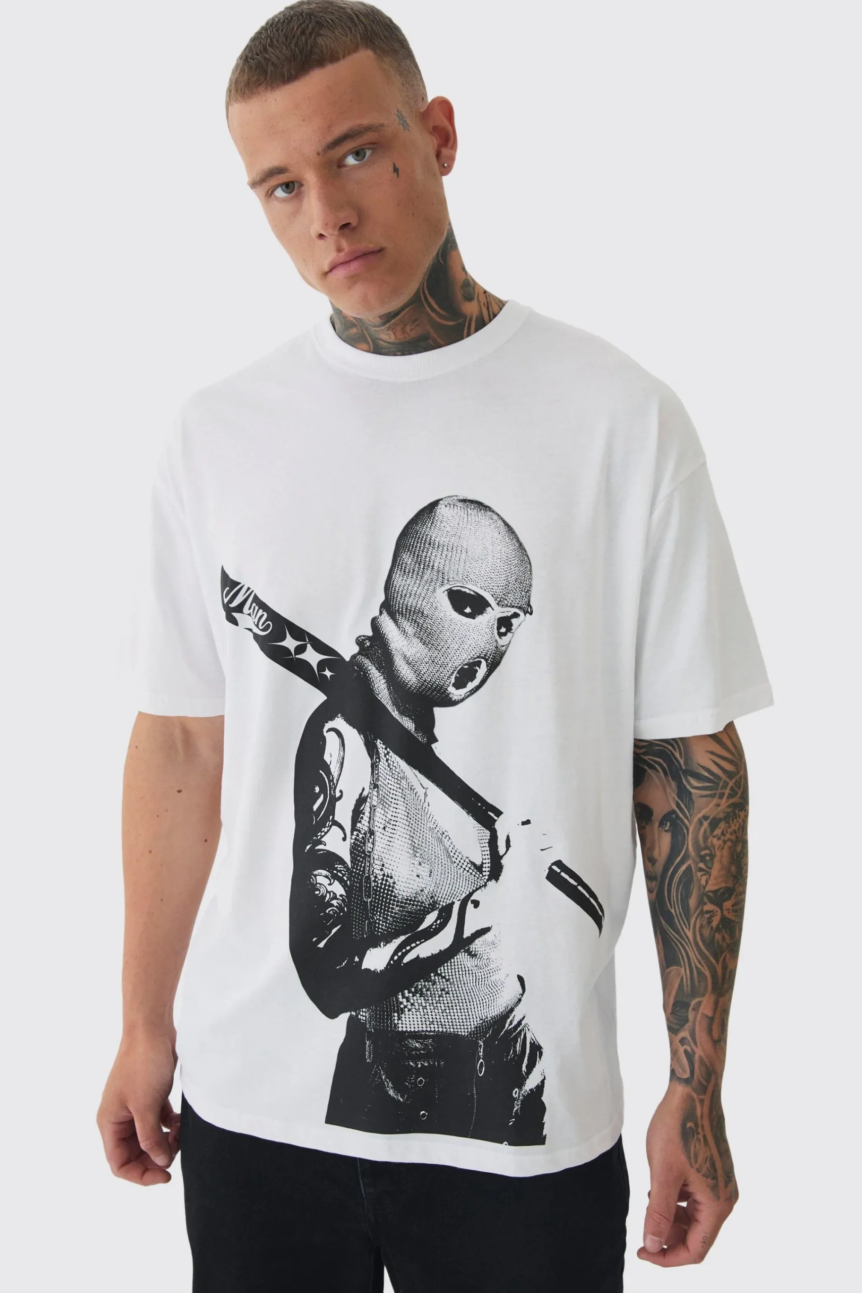 Tall Mono Man Balaclava T-shirt In | UK^boohooMAN