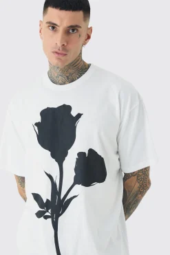 Tall Mono Placement Floral Printed T-shirt In | UK^boohooMAN Sale