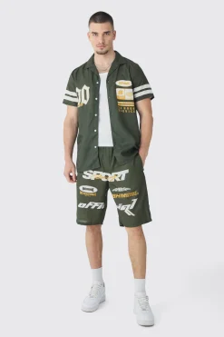 boohooMAN Tall Moto Print Shirt & Short Set In | UK| Sets & Co-Ords
