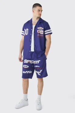 boohooMAN Tall Moto Print Shirt & Short Set In | UK| Sets & Co-Ords