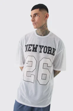 Tall New York Printed Mesh Basketball T-shirt In | UK^boohooMAN Hot