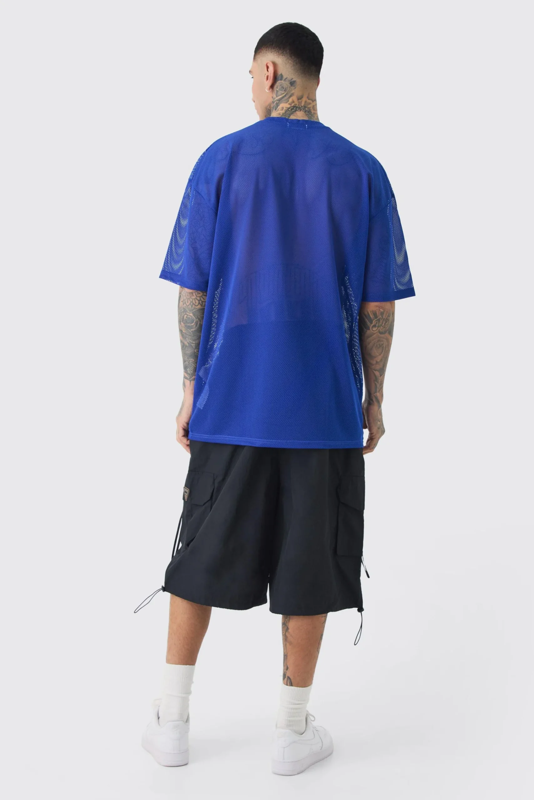Tall New York Printed Mesh Varsity T-shirt In Blue | UK^boohooMAN