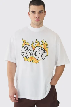 Tall OFCL Flame Dice Printed Extended Neck T-Shirt | UK^boohooMAN Hot