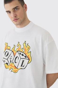 Tall OFCL Flame Dice Printed Extended Neck T-Shirt | UK^boohooMAN Hot