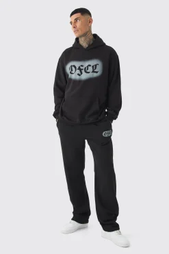 boohooMAN Tall OFCL Spray Hoodie & Relaxed Fit Jogger Tracksuit | UK| Tracksuits