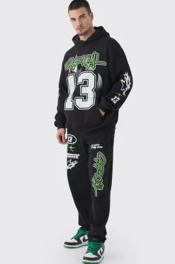 boohooMAN Tall Official 13 Print Oversized Tracksuit In | UK| Tracksuits