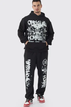 boohooMAN Tall Official Homme Skull Print Oversized Tracksuit In | UK| Tracksuits