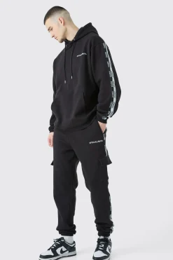 boohooMAN Tall Official Man Tape Cargo Hooded Tracksuit | UK| Tracksuits