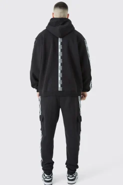 boohooMAN Tall Official Man Tape Cargo Hooded Tracksuit | UK| Tracksuits