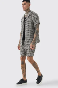 boohooMAN Tall Open Weave Oversized Shirt & Short Set | UK| Sets & Co-Ords