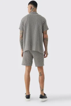 boohooMAN Tall Open Weave Oversized Shirt & Short Set | UK| Sets & Co-Ords