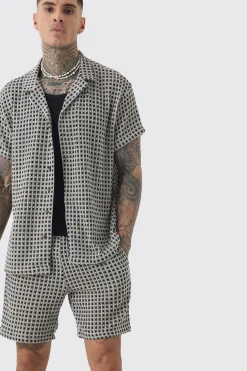 boohooMAN Tall Open Weave Oversized Shirt & Short Set | UK| Sets & Co-Ords