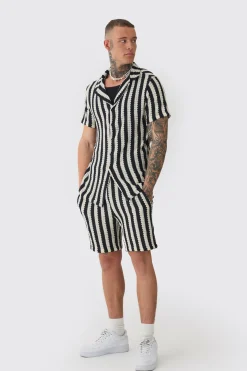 boohooMAN Tall Open Weave Oversized Shirt & Short Set | UK| Sets & Co-Ords