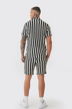 boohooMAN Tall Open Weave Oversized Shirt & Short Set | UK| Sets & Co-Ords