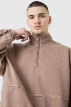 boohooMAN Tall Overdyed Oversized Funnel Neck 1/4 Zip Jacket | UK| Coats & Jackets