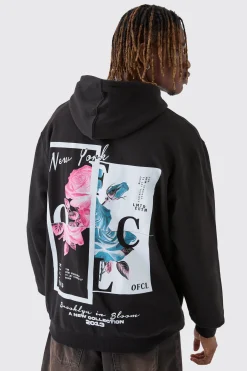 boohooMAN Tall Overdyed Spliced Floral Graphic Oversized Hoodie | UK| Hoodies & Sweatshirts