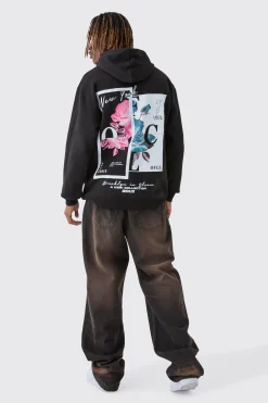boohooMAN Tall Overdyed Spliced Floral Graphic Oversized Hoodie | UK| Hoodies & Sweatshirts