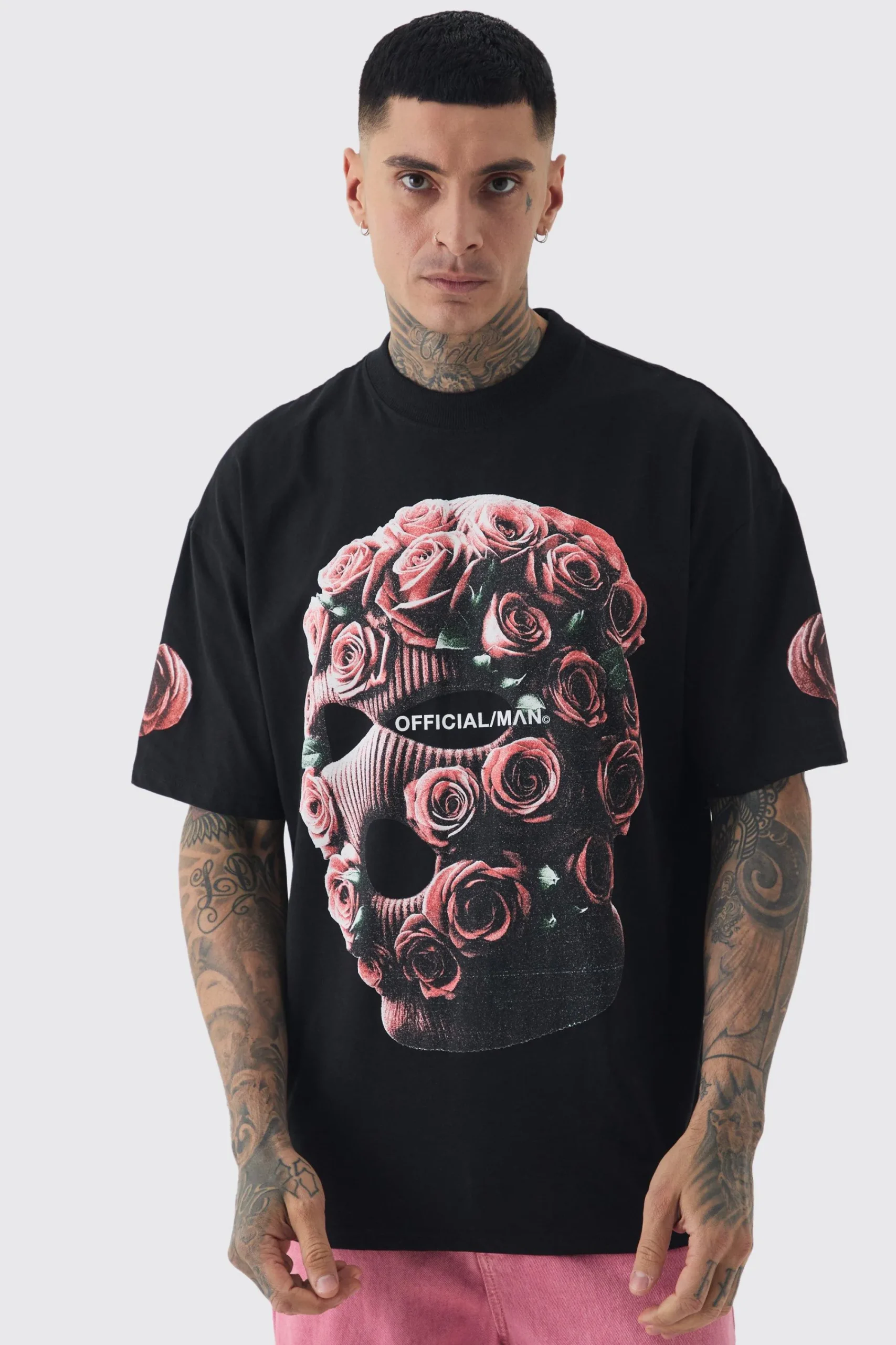 Tall Oversized Acid Wash Official Man Balaclava Print T-shirt | UK^boohooMAN Hot