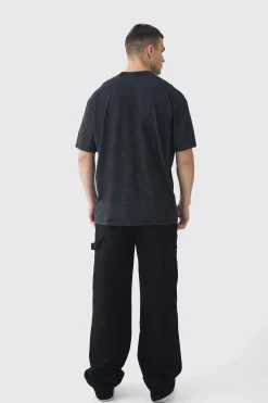 Tall Oversized Acid Washed Moto Print T-Shirt | UK^boohooMAN