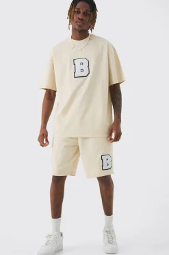 boohooMAN Tall Oversized Applique T-shirt & Short Set | UK| Tracksuits