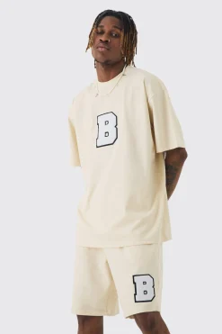 boohooMAN Tall Oversized Applique T-shirt & Short Set | UK| Tracksuits