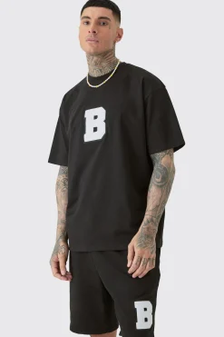 boohooMAN Tall Oversized Applique T-shirt & Short Set | UK| Tracksuits