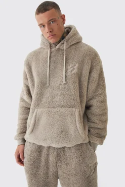 boohooMAN Tall Oversized Borg Embroidered Hooded Tracksuit | UK| Tracksuits